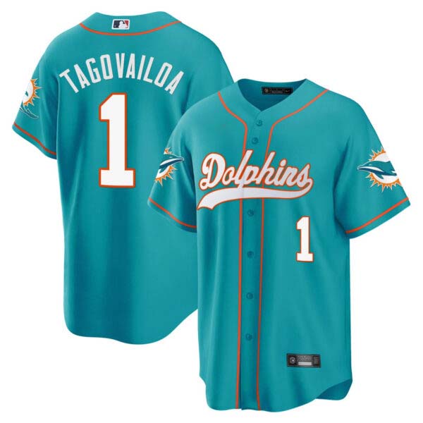 Men’s Tua Tagovailoa Dolphins Baseball Teal Jersey – All Stitched