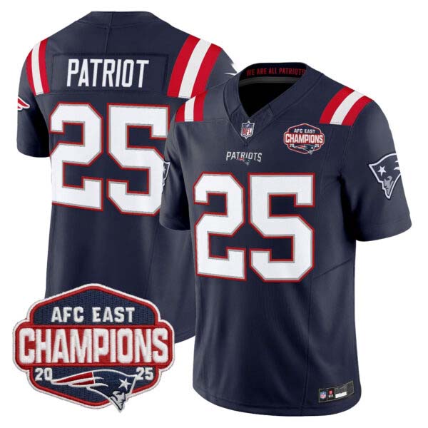 Men’s New England Patriots 2025 AFC East Division Champions Vapor Limited Jersey – All Stitched