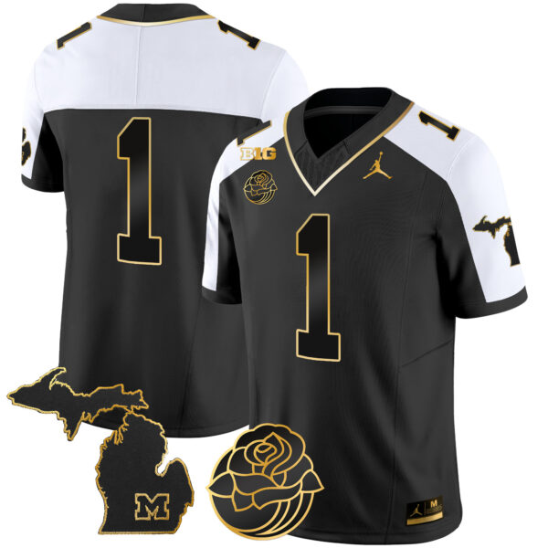 Men’s Michigan Wolverines Rose Bowl Patch Gold Vapor Jersey – All Stitched