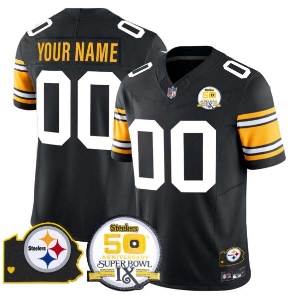 Steelers 50th Anniversary Of Super Bowl IX & Map Patch Vapor Limited Custom Jersey – All Stitched
