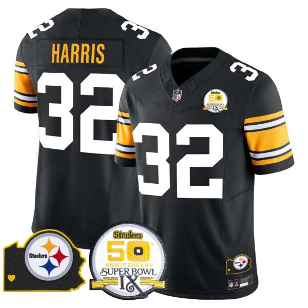Men’s Steelers 50th Anniversary Of Super Bowl IX & Map Patch Vapor Limited Jersey – All Stitched