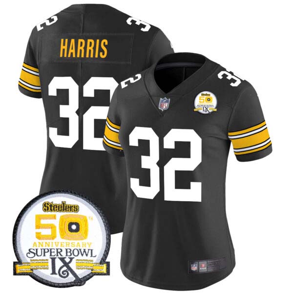 Women’s Steelers 50th Anniversary Of Super Bowl IX Patch Vapor Limited Jersey – All Stitched