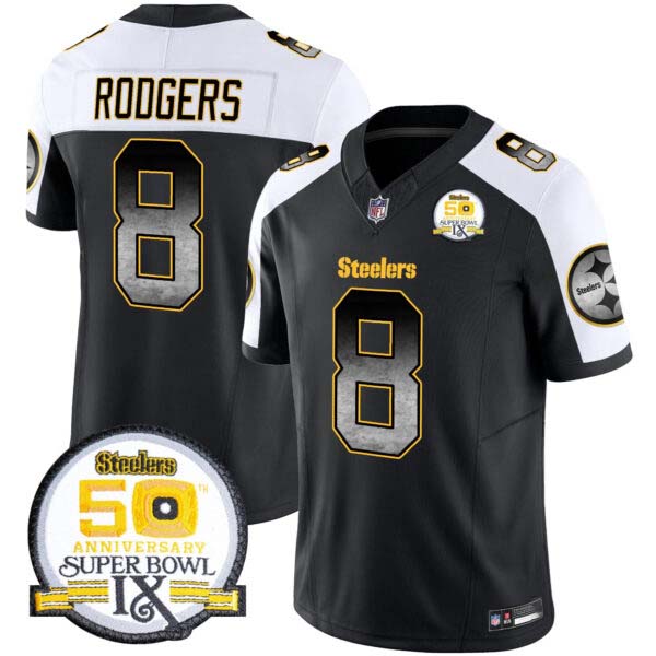 Men’s Steelers Arch Smoke 50th Anniversary Of Super Bowl IX Patch Vapor Limited Jersey – All Stitched