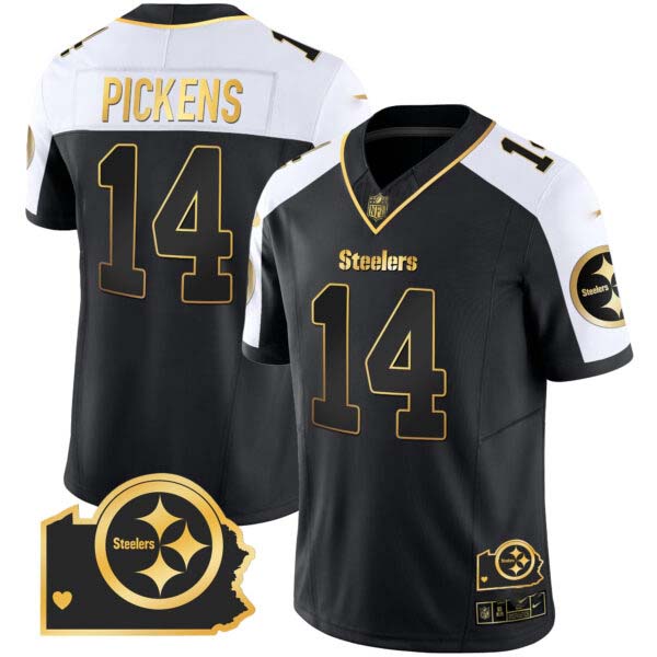 Men’s Steelers Home Patch Gold Vapor Jersey – All Stitched