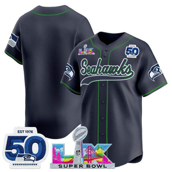Men’s Seattle Seahawks “Super Bowl LX & United States 250th Anniversary Patch” Vapor Baseball Jersey – All Stitched