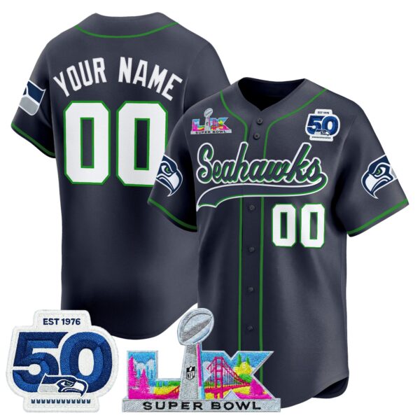 Seattle Seahawks “Super Bowl LX & United States 250th Anniversary Patch” Vapor Baseball Custom Jersey – All Stitched