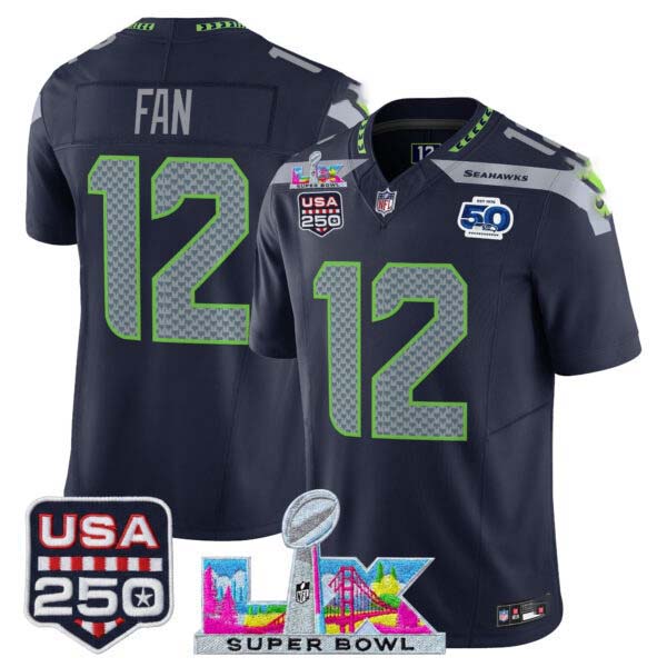 Men’s Seattle Seahawks “Super Bowl LX & United States 250th Anniversary Patch” Vapor Limited Jersey – All
