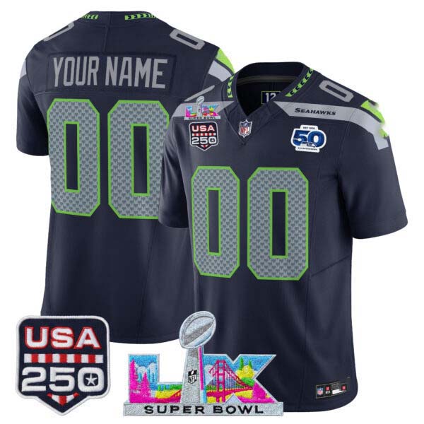 Seattle Seahawks “Super Bowl LX & United States 250th Anniversary Patch” Vapor Limited Custom Jersey – A