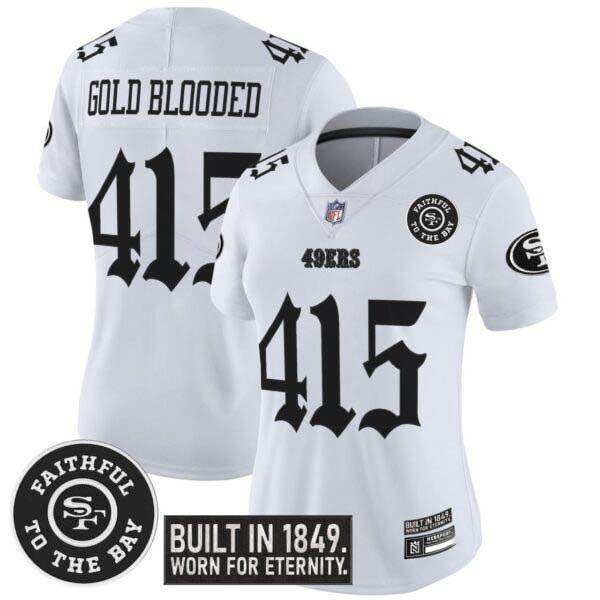 Women’s Gold Blooded 415 San Francisco 49ers ‘Fog City Gothic Edition’ Vapor Limited Jersey – All Stitched