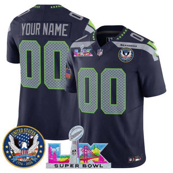 Seattle Seahawks “Super Bowl LX & United States 250th Patch” Vapor Limited Custom Jersey – All Stitched