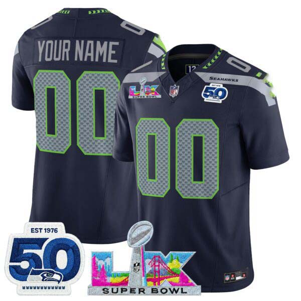 Seattle Seahawks “Super Bowl LX & 50th Patch” Vapor Limited Custom Jersey – All Stitched