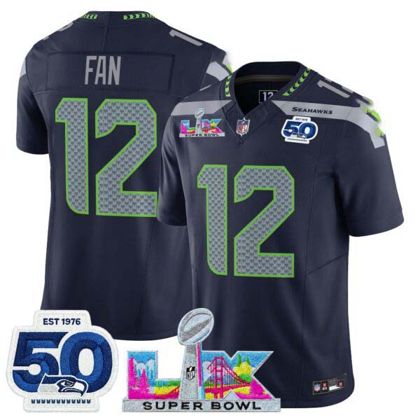 Men’s Seattle Seahawks “Super Bowl LX & 50th Patch” Vapor Limited Jersey – All Stitched