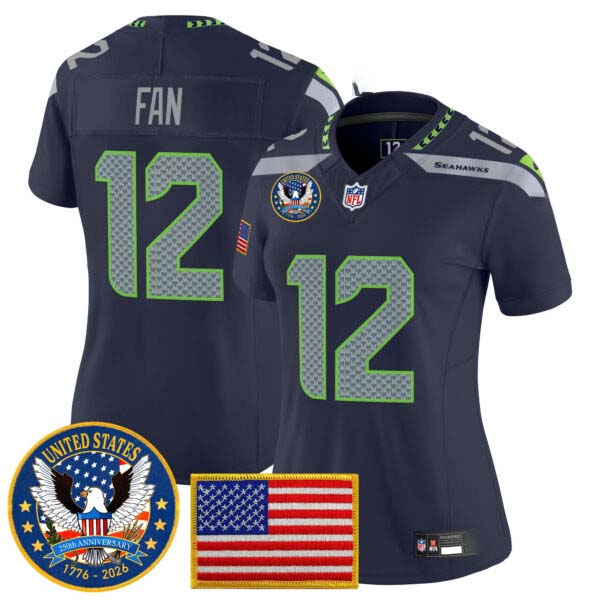 Women’s Seattle Seahawks “United States 250th Anniversary Patch” Vapor Limited Jersey – All Stitched