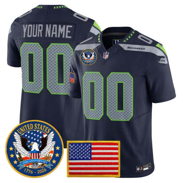 Seattle Seahawks “United States 250th Anniversary Patch” Vapor Limited Custom Jersey – All Stitched
