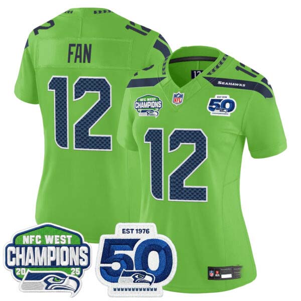 Women’s Seattle Seahawks 2025 NFC West Division Champions & 50th Anniversary Patch Vapor Limited Jers