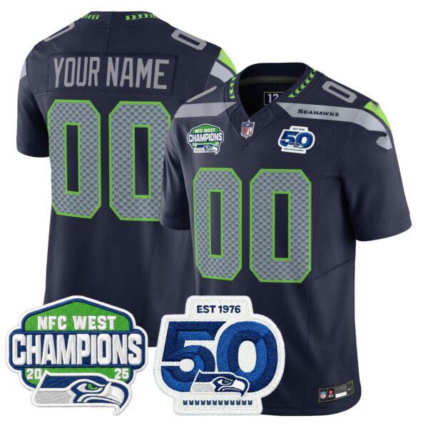Seattle Seahawks 2025 NFC West Division Champions & 50th Anniversary Patch Vapor Limited Custom Jersey