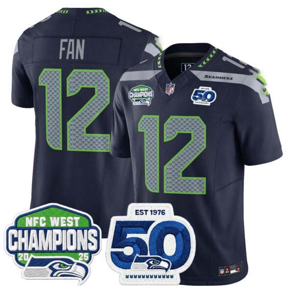 Men’s Seattle Seahawks 2025 NFC West Division Champions & 50th Anniversary Patch Vapor Limited Jersey –