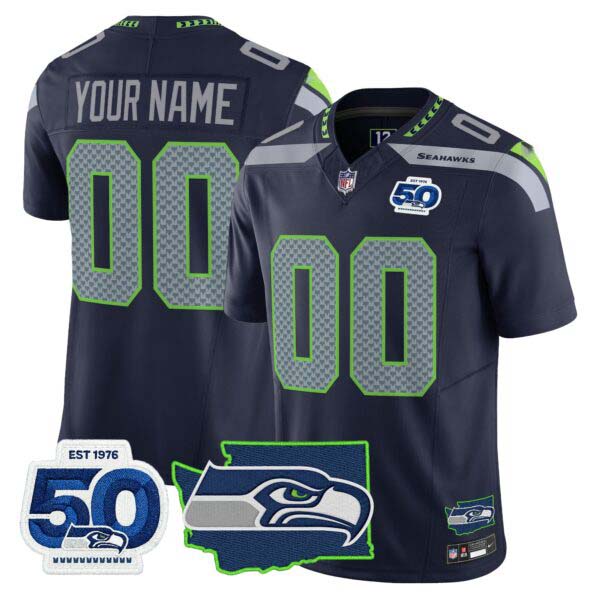 Seattle Seahawks 50th Anniversary Patch Vapor Limited Custom Jersey – All Stitched