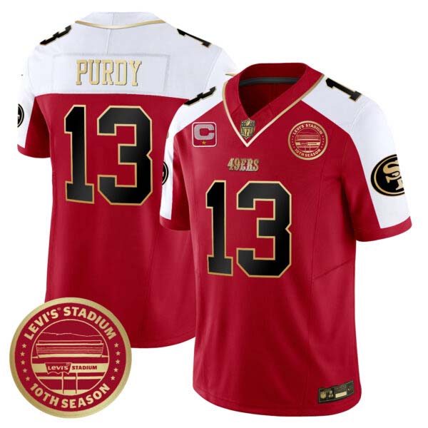 Men’s 49ers Levi’s Stadium 10th Season Patch Vapor Limited Jersey – All Stitched