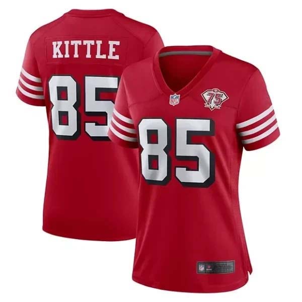 Women’s George Kittle San Francisco 49ers Scarlet 75th Patch Jersey – All Stitched