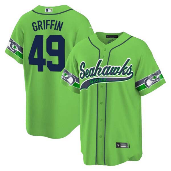 Men’s Shaquem Griffin #49 Seahawks Throwback & Gold Cool Base Green Jersey V2 – All Stitched