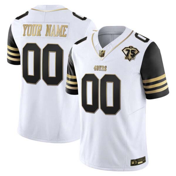 San Francisco 49ers White Black Sleeves Custom Jersey – All Stitched