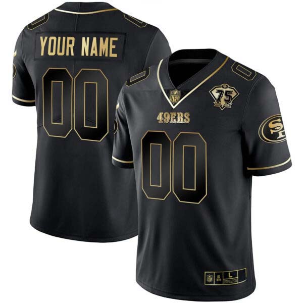 49ers Custom Black Gold Jersey – All Stitched