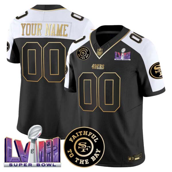 49ers Faithful & Super Bowl LVIII Patch Vapor Custom Jersey V2 – All Stitched