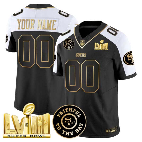 49ers Faithful & Super Bowl LVIII Gold Patch Vapor Custom Jersey V2 – All Stitched