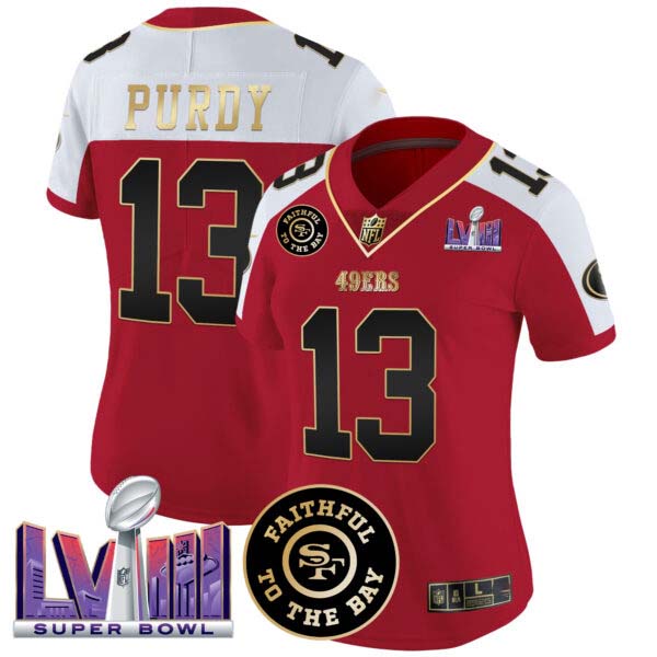 Women’s 49ers Faithful & Super Bowl LVIII Patch Vapor Jersey – All Stitched