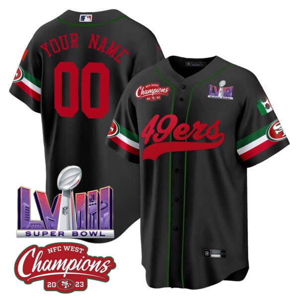 49ers Mexico NFC West Champions & Super Bowl LVIII Patch Baseball Custom Jersey – All Stitched