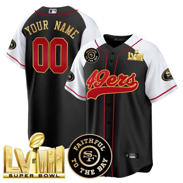 49ers Faithful & Super Bowl LVIII Gold Patch Baseball Custom Jersey – All Stitched