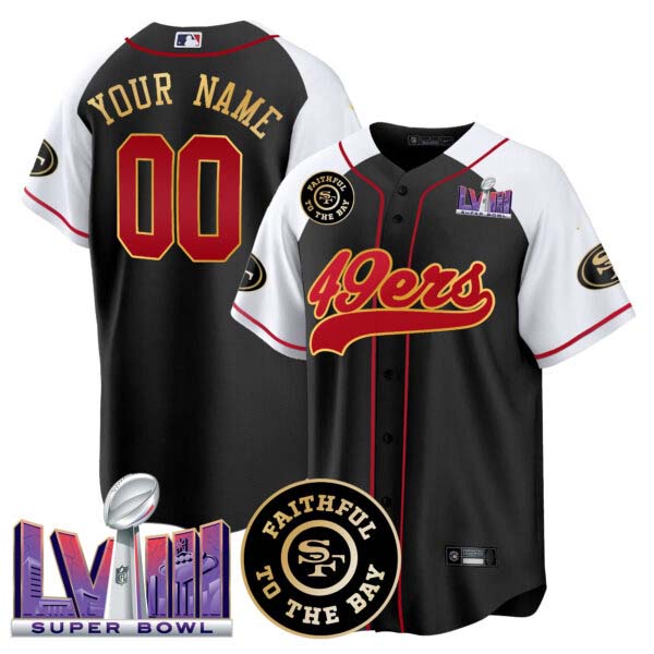 49ers Faithful & Super Bowl LVIII Patch Baseball Custom Jersey – All Stitched