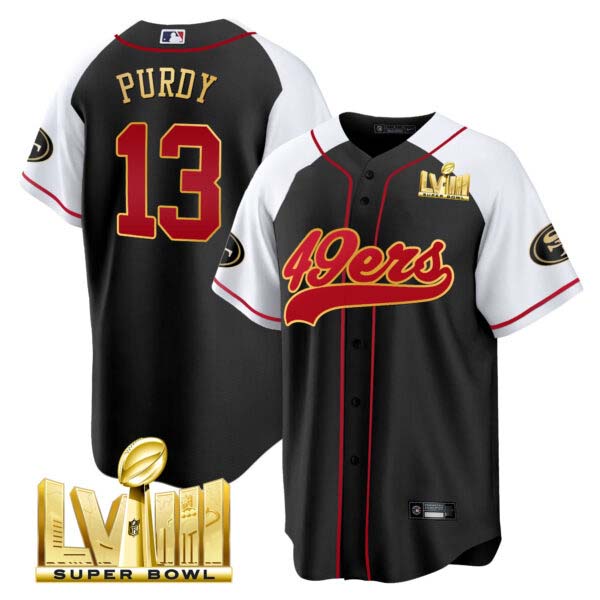 Men’s 49ers Super Bowl LVIII Gold Patch Baseball Jersey – All Stitched
