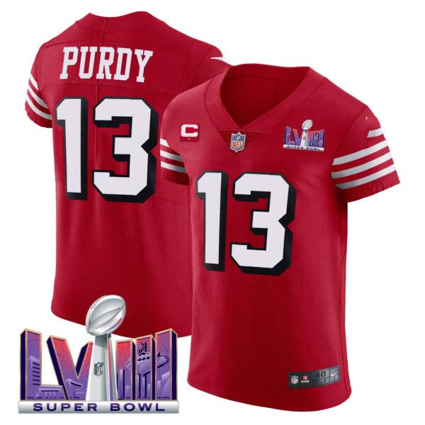 Men’s 49ers Super Bowl LVIII Gold Patch Vapor Elite Jersey – All Stitched