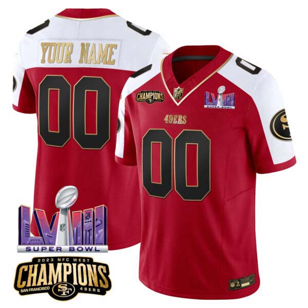 49ers NFC West Champions & Super Bowl LVIII Patch Vapor Custom Jersey – All Stitched