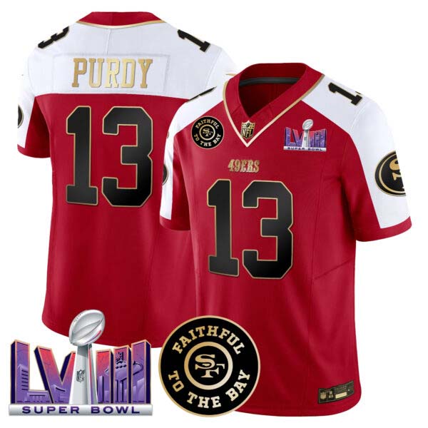 Men’s 49ers Faithful & Super Bowl LVIII Patch Vapor Jersey – All Stitched