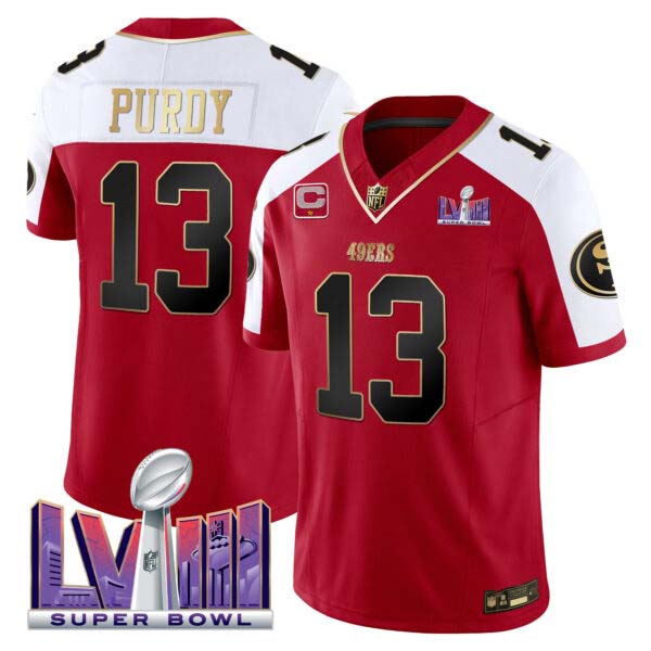 Men’s 49ers Super Bowl LVIII Patch Vapor Jersey – All Stitched