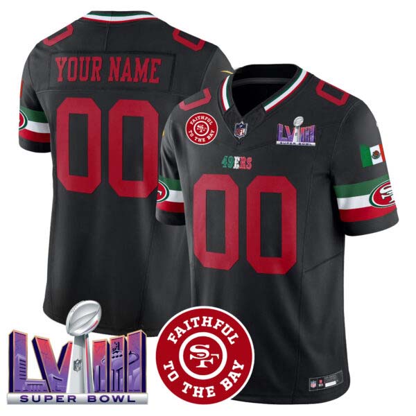 49ers Mexico Faithful & Super Bowl LVIII Patch Vapor Custom Jersey – All Stitched