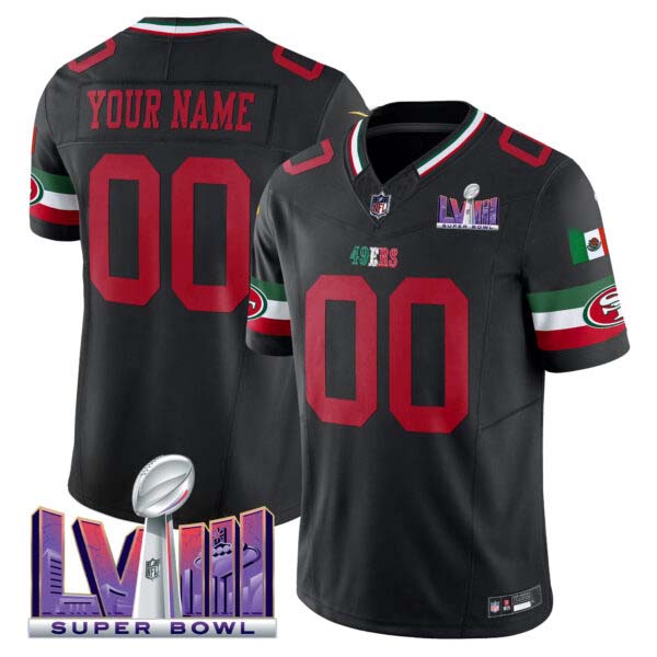 49ers Mexico Super Bowl LVIII Patch Vapor Custom Jersey – All Stitched