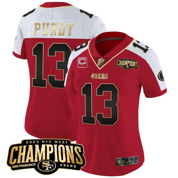 Women’s 49ers 2023 NFC West Champions Patch Vapor Jersey V2 – All Stitched