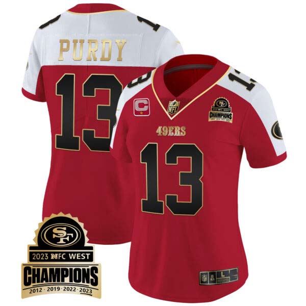 Women’s 49ers 2023 NFC West Champions Patch Vapor Jersey V4 – All Stitched