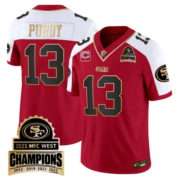 Men’s 49ers 2023 NFC West Champions Patch Vapor Jersey V4 – All Stitched
