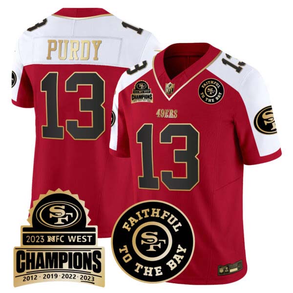 Men’s 49ers 2023 NFC West Champions Patch Vapor Jersey V3 – All Stitched