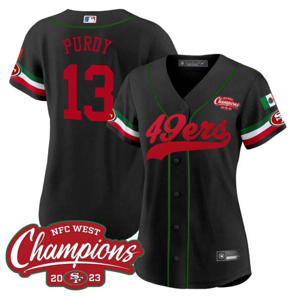 Women’s 49ers Mexico 2023 NFC West Champions Baseball Jersey – All Stitched