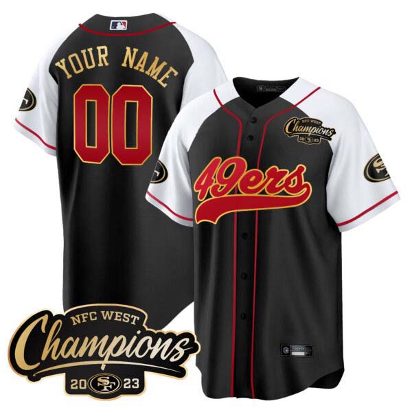 49ers 2023 NFC West Champions Baseball Gold Trim Custom Jersey – All Stitched