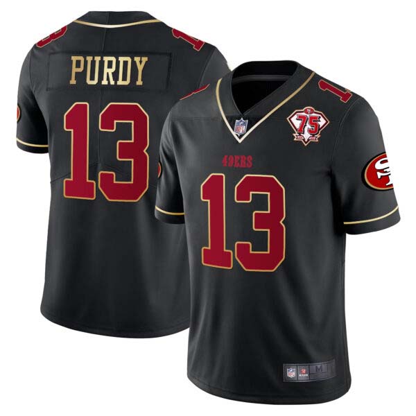 Men’s 49ers 75th Anniversary Patch Vapor Gold Trim Jersey V2 – All Stitched