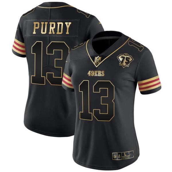Women’s 49ers 75th Anniversary Patch Vapor Gold Jersey V2 – All Stitched