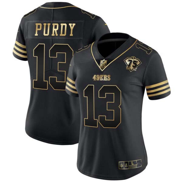Women’s 49ers 75th Anniversary Patch Vapor Gold Jersey – All Stitched