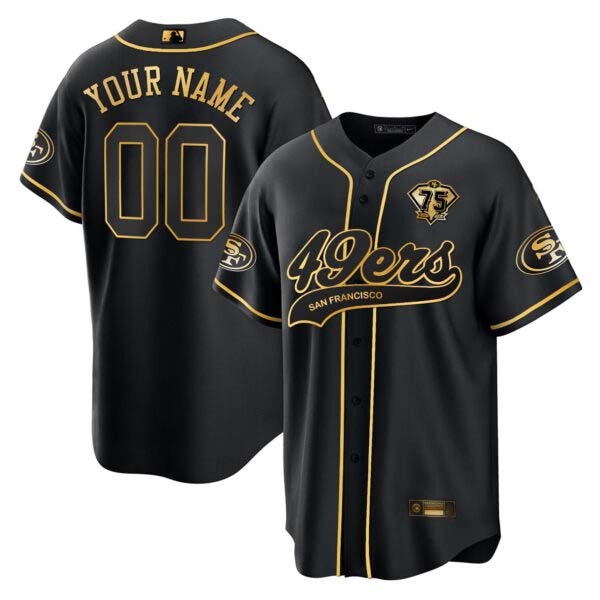 49ers Baseball Black Gold Custom Jersey – All Stitched